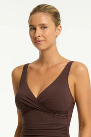 SEA LEVEL Essentials Edit Cross Front Multifit One Piece in Cocoa