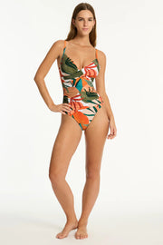 SEA LEVEL Tropaluxe Crossfront  Scoop Back One Piece - khaki
