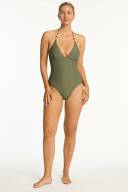 SEA LEVEL Caracus Longline Halter One Piece in Khaki