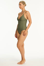 SEA LEVEL Caracus Longline Halter One Piece in Khaki