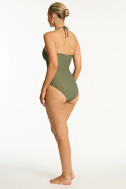 SEA LEVEL Caracus Longline Halter One Piece in Khaki