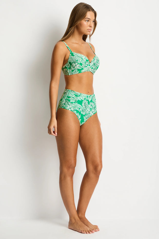 Sea Level Palmera Gathered High Waist Bikini Pant - Green