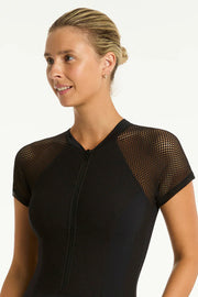 Sea Level Drift Short Sleeve One Piece in Black