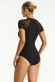 Sea Level Drift Short Sleeve One Piece in Black