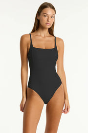 Sea Level Spinnaker Square Neck One Piece in Black