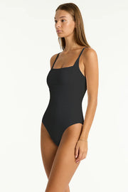 Sea Level Spinnaker Square Neck One Piece in Black