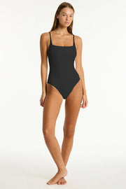 Sea Level Spinnaker Square Neck One Piece in Black