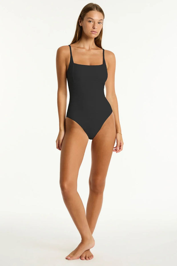 Sea Level Spinnaker Square Neck One Piece in Black
