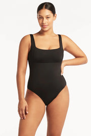 Sea Level Essentials Square Neck One Piece in Black