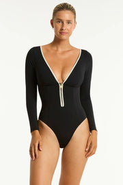 SEA LEVEL Babylon Long Sleeve One Piece in Black