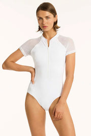 Sea Level Drift Short Sleeve One Piece in White