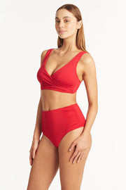 Sea Level Essentials Gathered Side High Waist Pant- Red