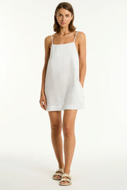 SEA LEVEL Tidal Linen Short Shift Dress in White Iridescent Sea Fremantle