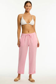 SEA LEVEL Tidal Linen Beachcomber Pant in Light Pink Iridescent Sea Fremantle