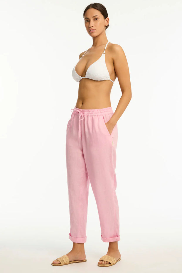 SEA LEVEL Tidal Linen Beachcomber Pant in Light Pink Iridescent Sea Fremantle