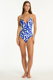 SEA LEVEL Seascape Longline Halter One Piece Iridescent Sea Fremantle Perth