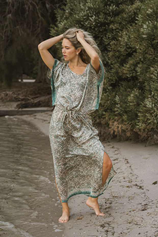 Monaco Silk Dress in Mint iridescent sea Fremantle Perth