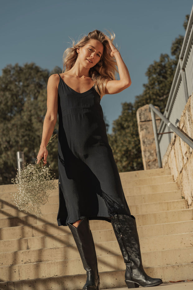 The Desiree Slip Dress in Navy Iridescent Sea Fremantle Perth