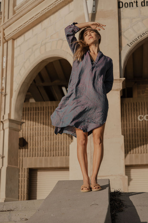 Amira Sunrise Linen Kaftan Iridescent Sea Fremantle