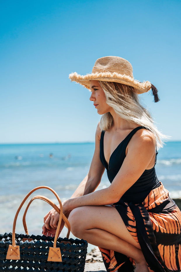 Iridescent Sea Fringed raffia Hat