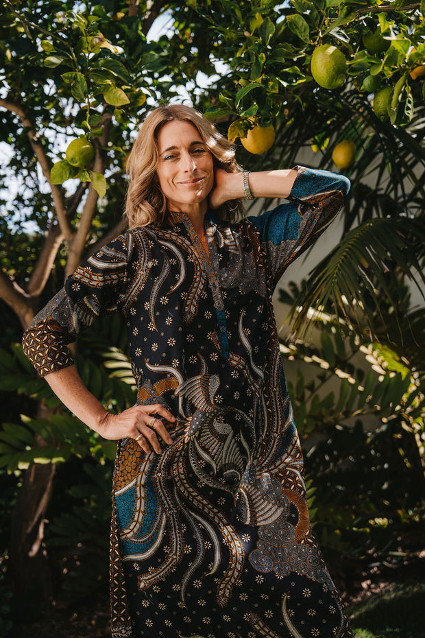 Amira Kaftan in the Lyrebird Batik Print