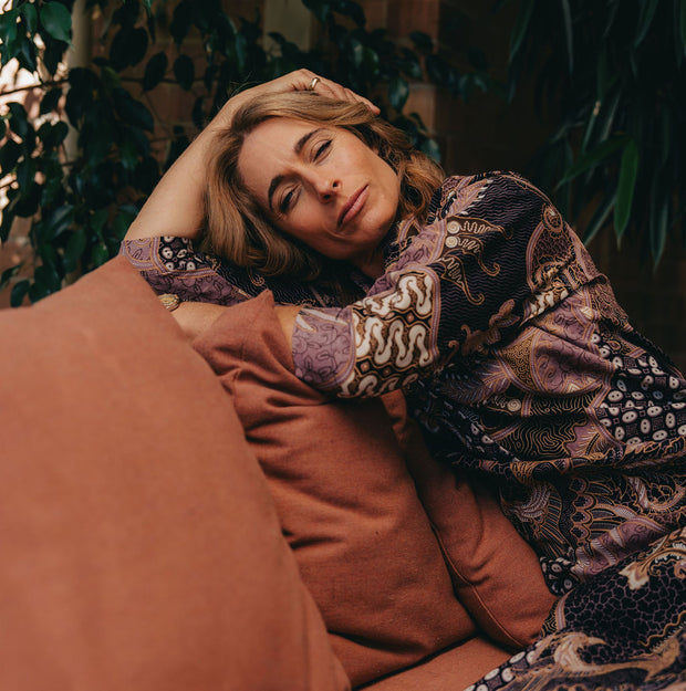 Amira Kaftan in the Pink Pheasant Batik
