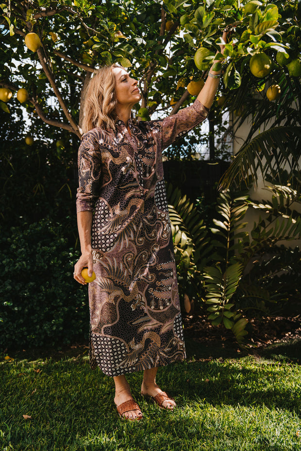 Amira Kaftan in the Pink Pheasant Batik