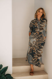 Amira Kaftan in the Sky Bluebird Batik Print