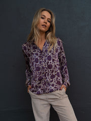 Les Fleurs Silk Blouse in Grape