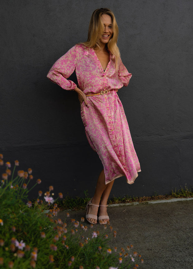 Belize Silk Shirt Dress in Musky Pink