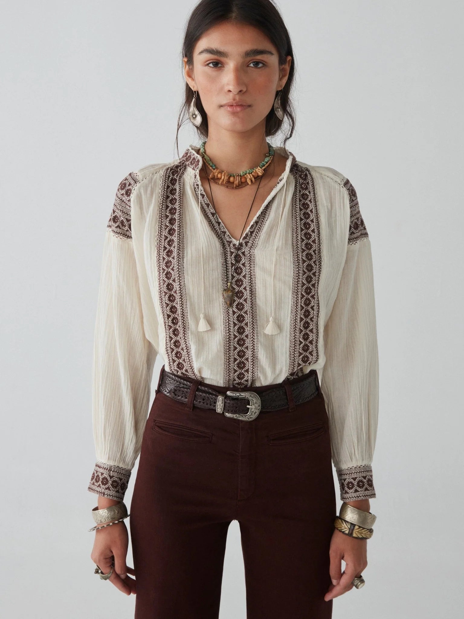 MAISON HOTEL Audrey Blouse in Carnaby Chocolate Iridescent Sea Fremantle Perth