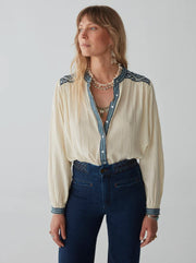 MAISON HOTEL Beth Blouse in Wandering Sapphire Iridescent Sea Fremantle Perth