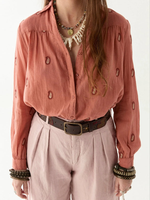 MAISON HOTEL Dylan Blouse in Cachemira Peach Iridescent Sea Fremantle