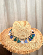 Iridescent Sea Fringed Raffia Hat