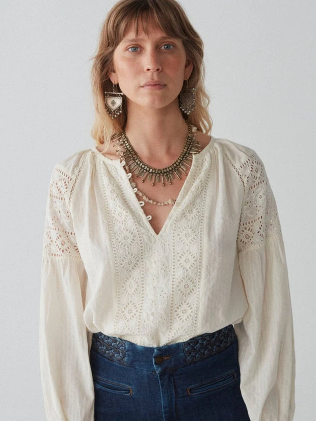 MAISON HOTEL Josephine Blouse in Broderie Merengue Iridescent Sea Fremantle Perth