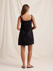 PEONY Embroidered Shift Mini Dress in Ebony