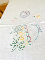 Yallingup Palms Heirloom Linen Hand Embroidered Colourful Feast Tablecloth.
