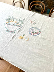 Yallingup Palms Heirloom Linen Hand Embroidered Colourful Feast Tablecloth.