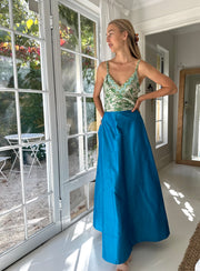 Hotel Grace Kelly Silk Skirt in cerulean blue Iridescent Sea Fremantle Western Australia
