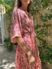 Azrou Silk Dress - Pink- short sleeve.