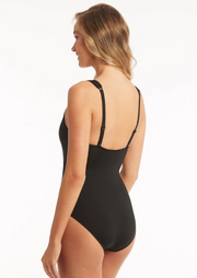 Sea Level Eco Essentials Spliced Waisted One Piece in Black