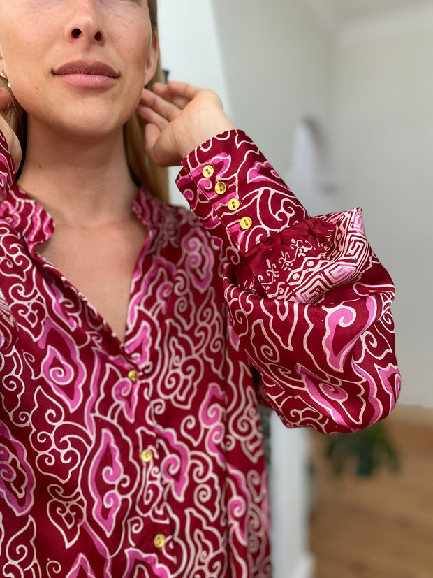 HOTEL The Fleurs Silk Blouse in Rich Red Cloud