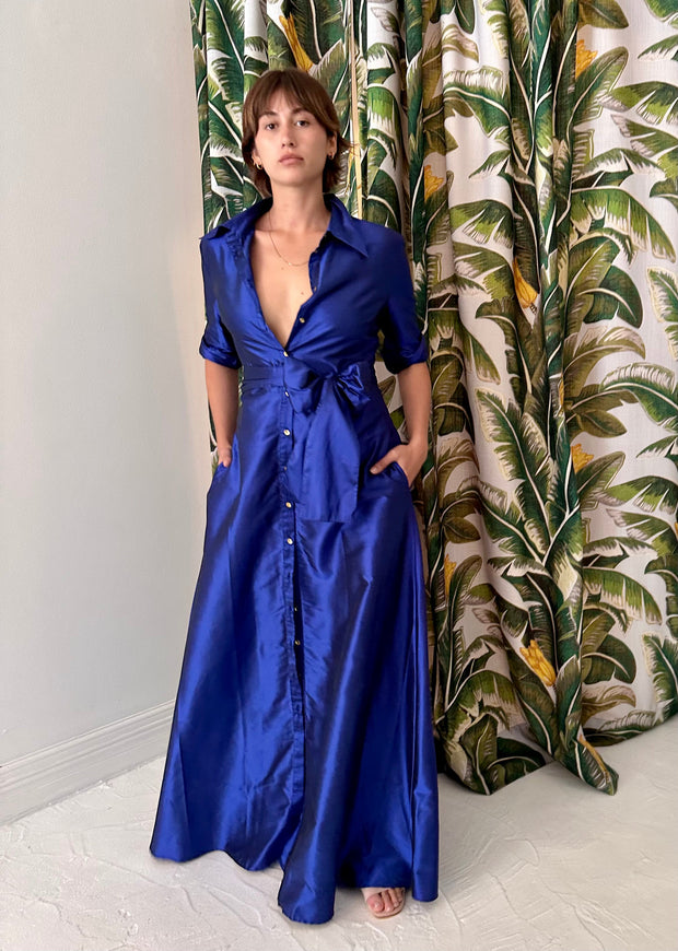 Palermo Maxi Dress in Blue Silk