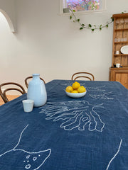 Yallingup Palms Heirloom Linen Hand Embroidered Manta Tablecloth.