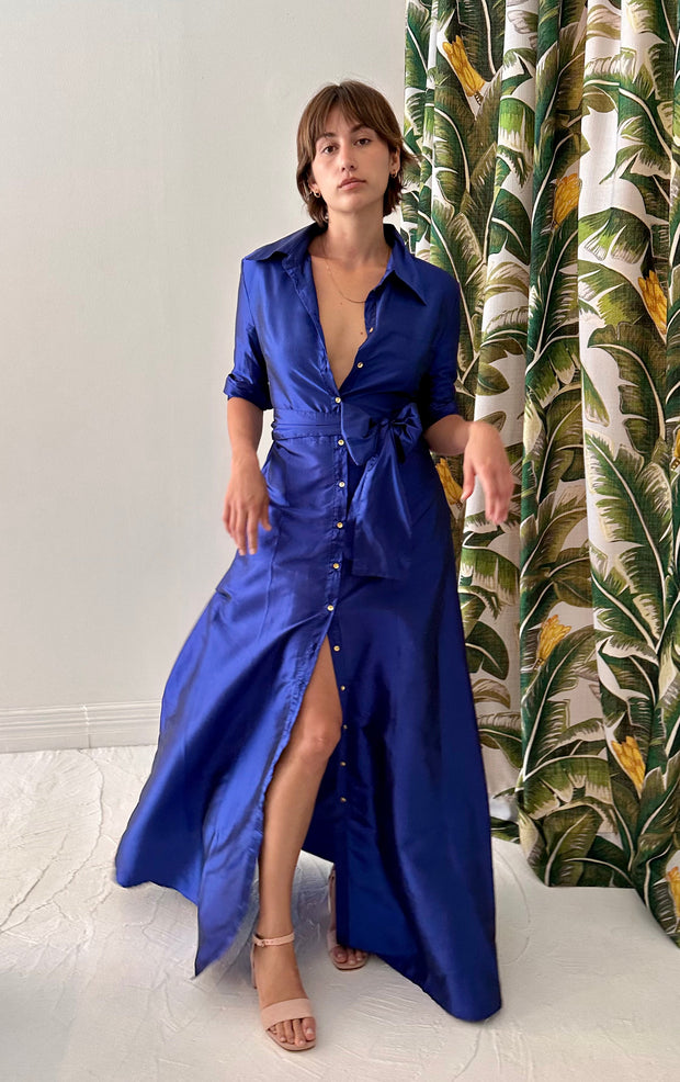 Palermo Maxi Dress in Blue Silk